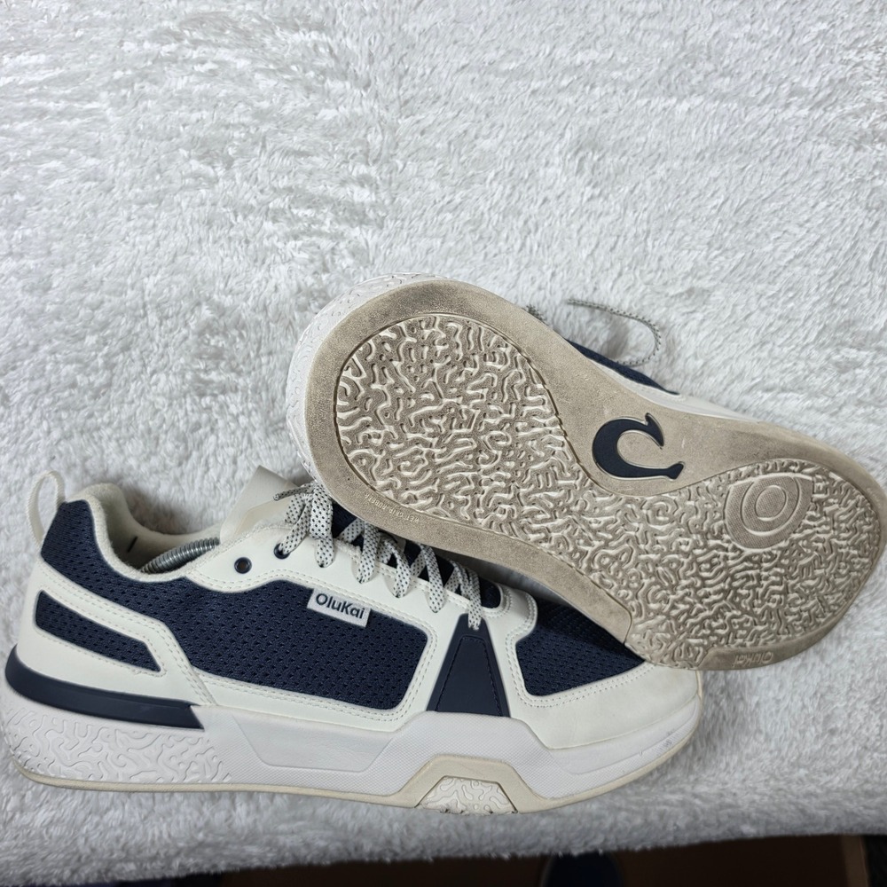 OluKai Anau 10545-ZNWB Mens 13 Navy White Mesh Lace Up Sneakers